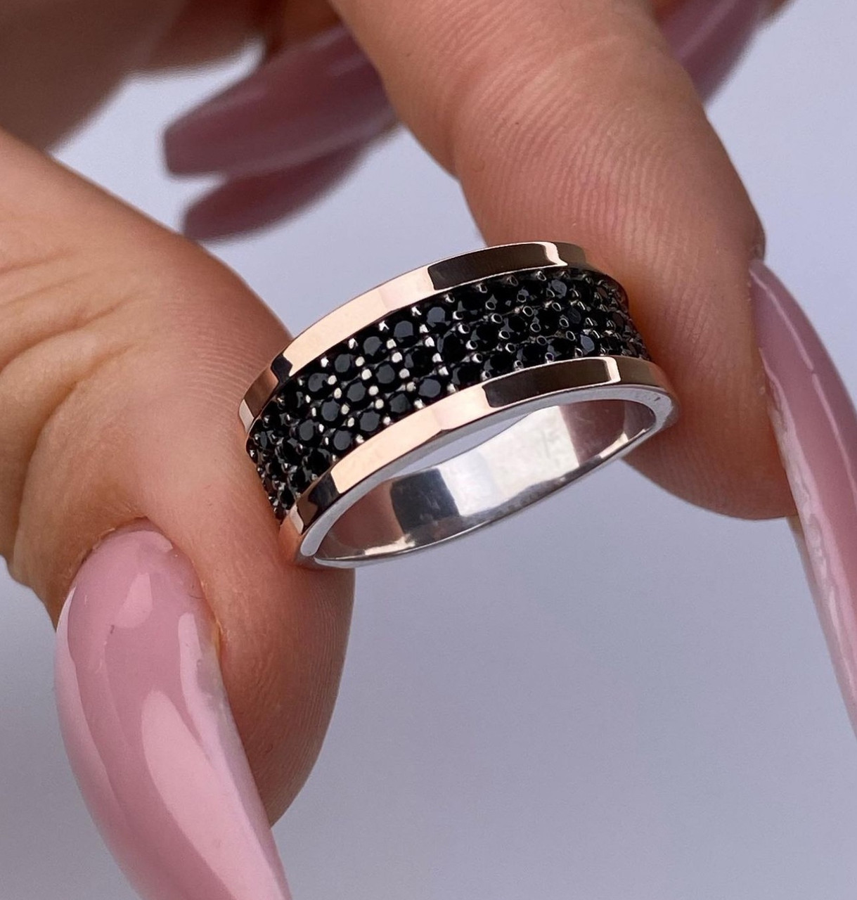 Срібне кільце з золотими пластинами 0315, фото 1