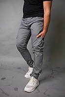 Комфортные мужские коттоновые серые штаны карго, практичные деми мужские серые штаны с карманами