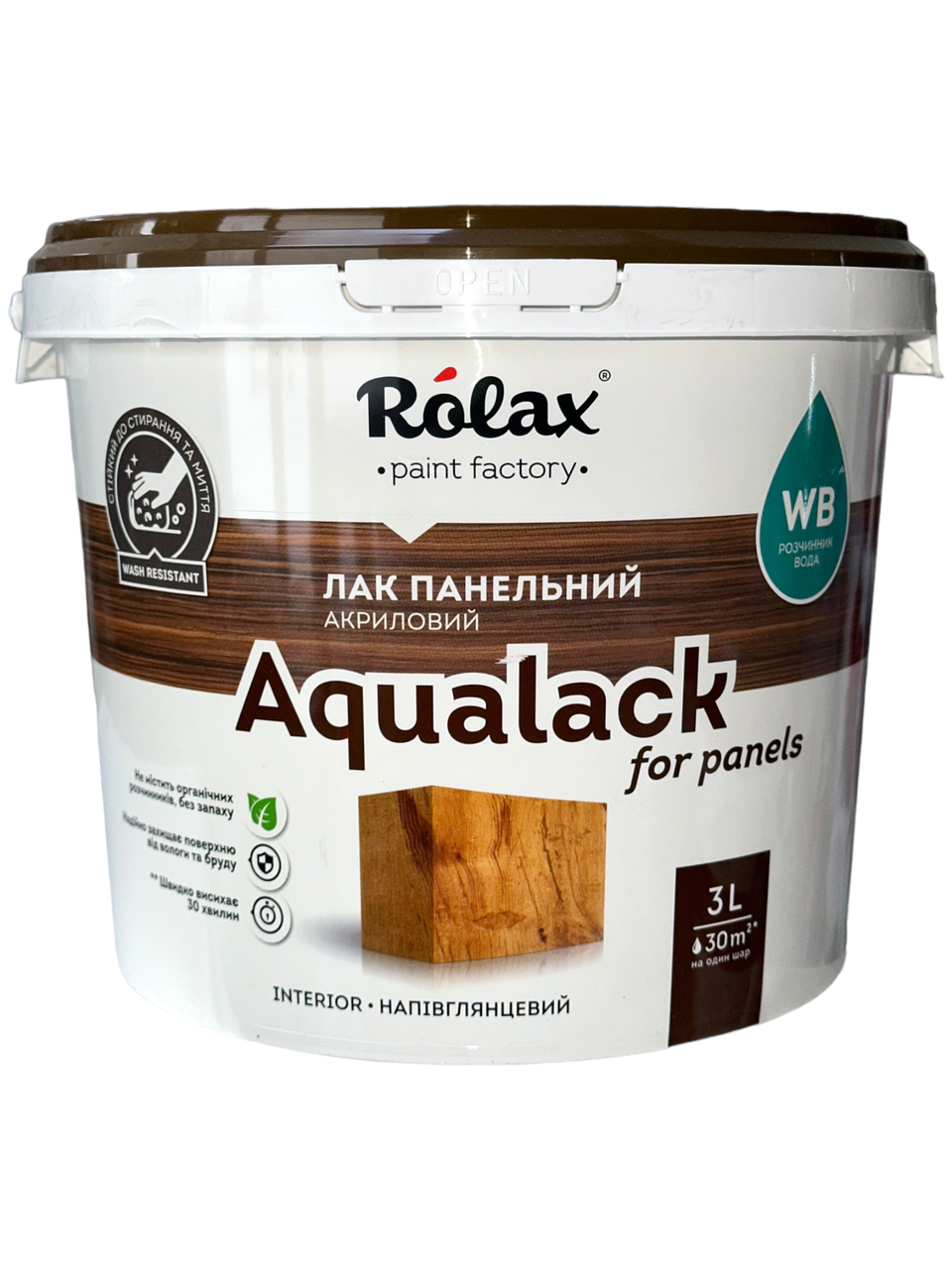 Лак панельний Rolax Aqualack акриловий напівглянцевий 3 л