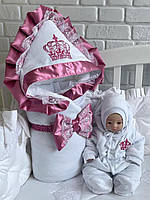 Зимовий комплект на виписку з пологового будинку для дівчинки 3 предмети "Чарівність"