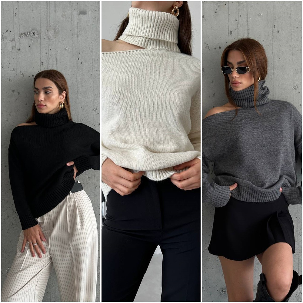 Жіночий светр машинного в'язання — чудова якість із вирізом на одне плече оверсайз Туреччина
