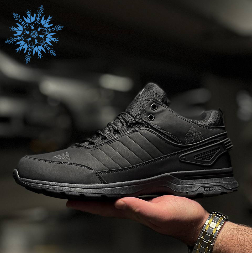 Зимові чоловічі кросівки Adidas Gore-Tex з хутром теплі осінь-зима чорні. Живе фото. Чоловічі черевики