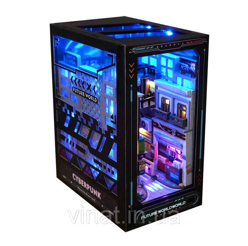 УЦІНКА! ПРИМ'ЯТА КОРОБКА!Бук Нук Cyberpunk Cyberworld Booknook (конструктор, нічник) TC36, фото 1