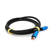 Кабель Merlion HDMI-HDMI 4Kx2K Ultra HD, 1.5m, v2,0, круглий Black, конектор Blue, Blister-box, Q100