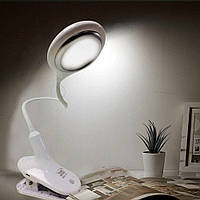 Світлодіодна настільна акумуляторна LED-лампа-нічник на прищіпці Біла