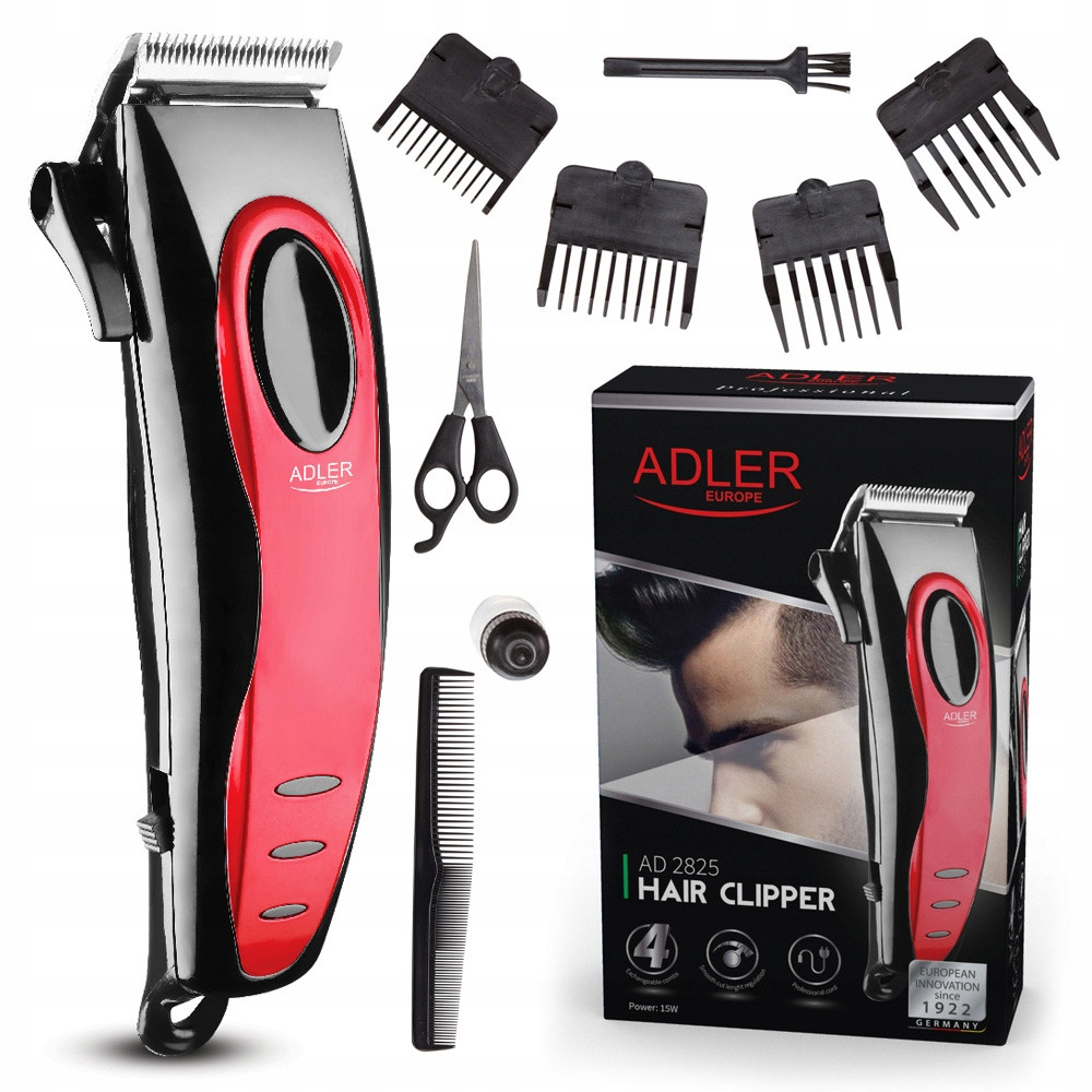 Машинка для стрижки волосся Adler AD 2825 — 15 Вт, 4 насадки, 1.9 м кабель, фото 1
