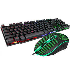 Дротова клавіатура та миша з підсвіткою ігрова на 104 клавіші із захистом від проникнення води  USB