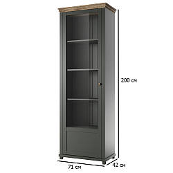 Шафа вітрина лівостороння Evora 71 см зелена та дуб лефлакс темний з підсвічуванням для вітальні неокласика