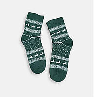 Теплые женские носки на зиму с принтом оленей р. 36-39 Бордо, беж, крем, зеленый ТМ TwinSocks Зеленый