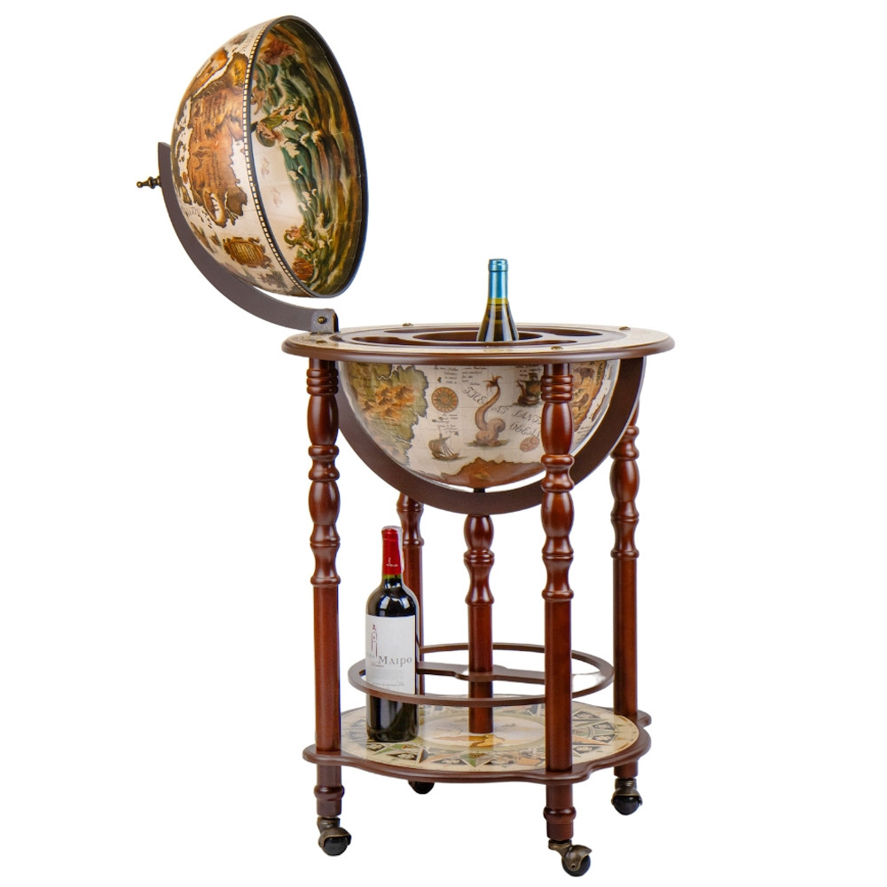 Декоративний глобус-бар підлоговий дерев'яний "Гастрономічна подорож" діаметр сфери 400 мм, фото 1