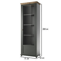 Шафа вітрина правостороння Evora 71 см зелена та дуб лефлакс темний з підсвічуванням для вітальні неокласика
