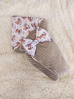 Детский плед-конверт на выписку/прогулку плюш "Мишка и сова" бежевый