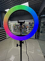 Цветная кольцевая светодиодная LED RGB лампа, Штатив 2м подсветка мультиколор для блогеров селфи кольцо