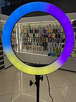 Цветная селфи лампа для блогера с держателем, Разноцветная кольцевая лампа со штативом 2м для сьемок