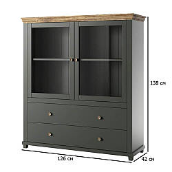 Шафа вітрина в їдальню Evora 126 см зелена та дуб лефлакс темний з підсвічуванням неокласика