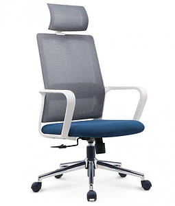 Крісло комп'ютерне поворотне WIND сіре/синє/білий каркас TM Intarsio