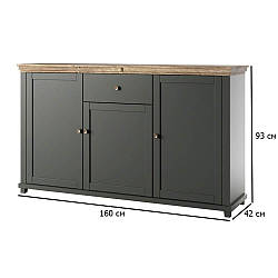 Комод у стилі неокласика Evora 160 см зелений та дуб лефлакс темний у їдальні з дверцятами та шухлядою