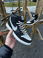 Чоловічі демісезонні шкіряні кросівки чорні з сірим 👟 Nike SB Dunk low PRO (високі)