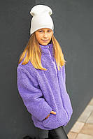 Детская шубка куртка в стиле оверсайз свободного кроя без капюшона весна осень 134-140, Фиолетовый