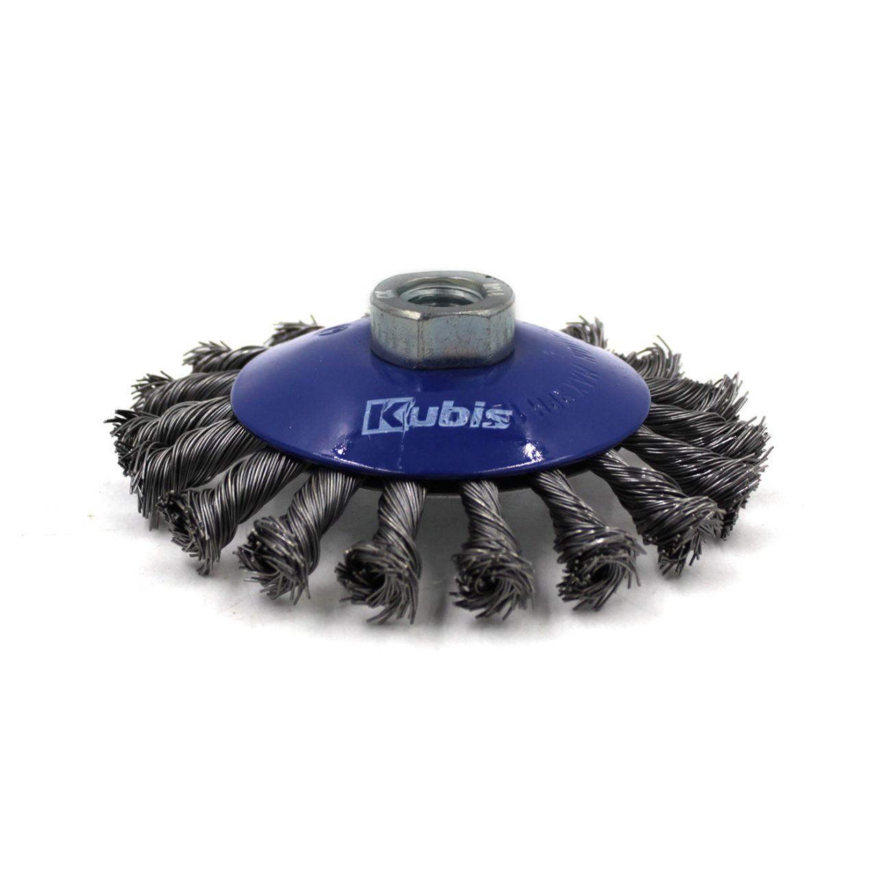 Щітка крацювання конічна для УШМ 100мм Kubis сталевий джгутований дріт (07-06-4100)
