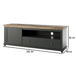 Тумба під телевізор неокласика Evora 181 см зелений та дуб лефлакс темний з дверцятами та шухлядою у спальню