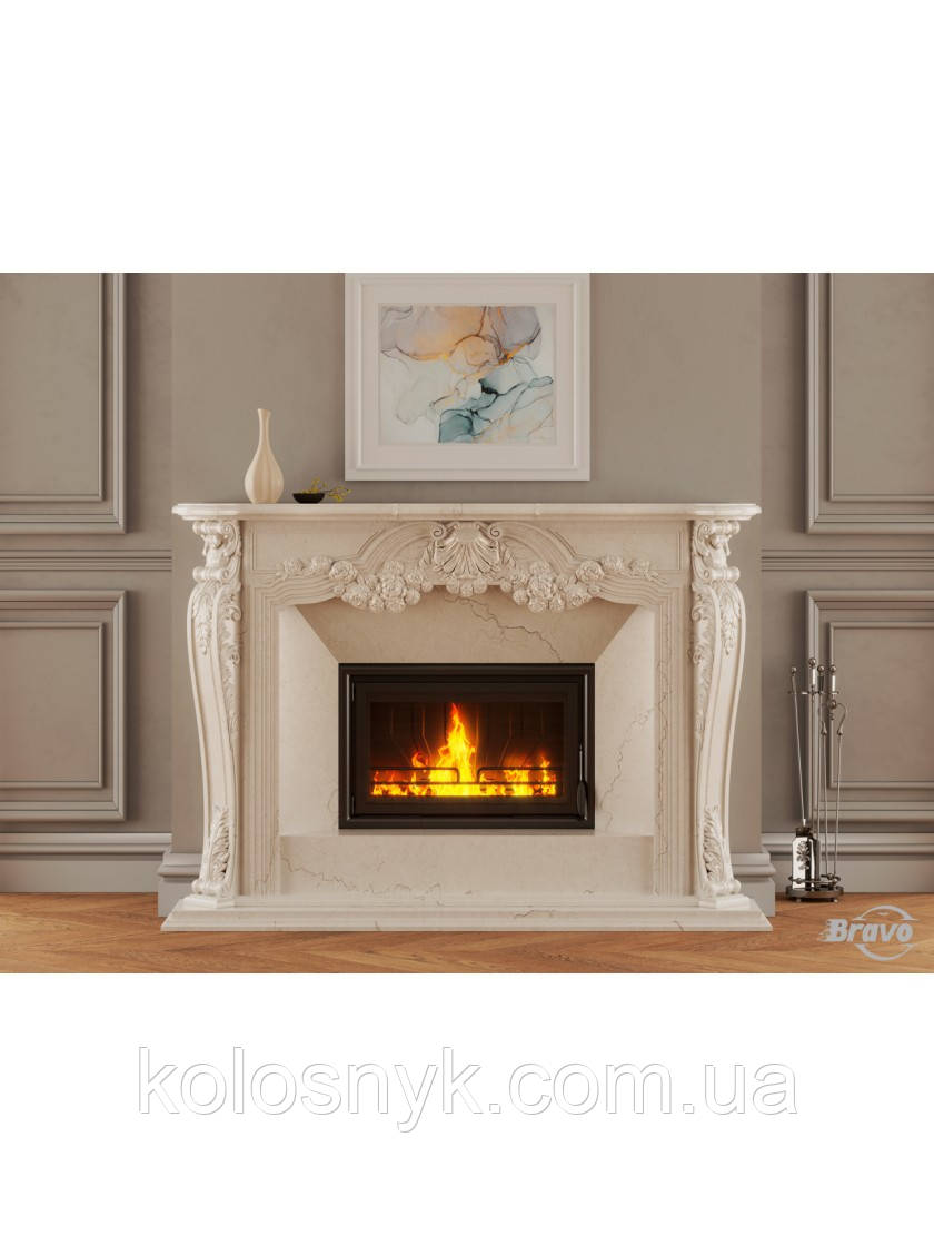 Каминна облицювання Браво Вікторія матеріал Botticino/Volakas/Daino Reale
