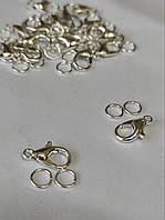 Застібка карабін для біжутерії Сріблястий 14мм. (1 застібка+ 2 кільця), TOA-0062