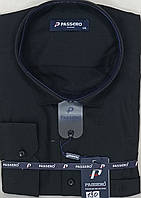 Батальная мужская чёрная рубашка Passero vd-0130 однотонная классическая Турция с длинным рукавом, нарядная
