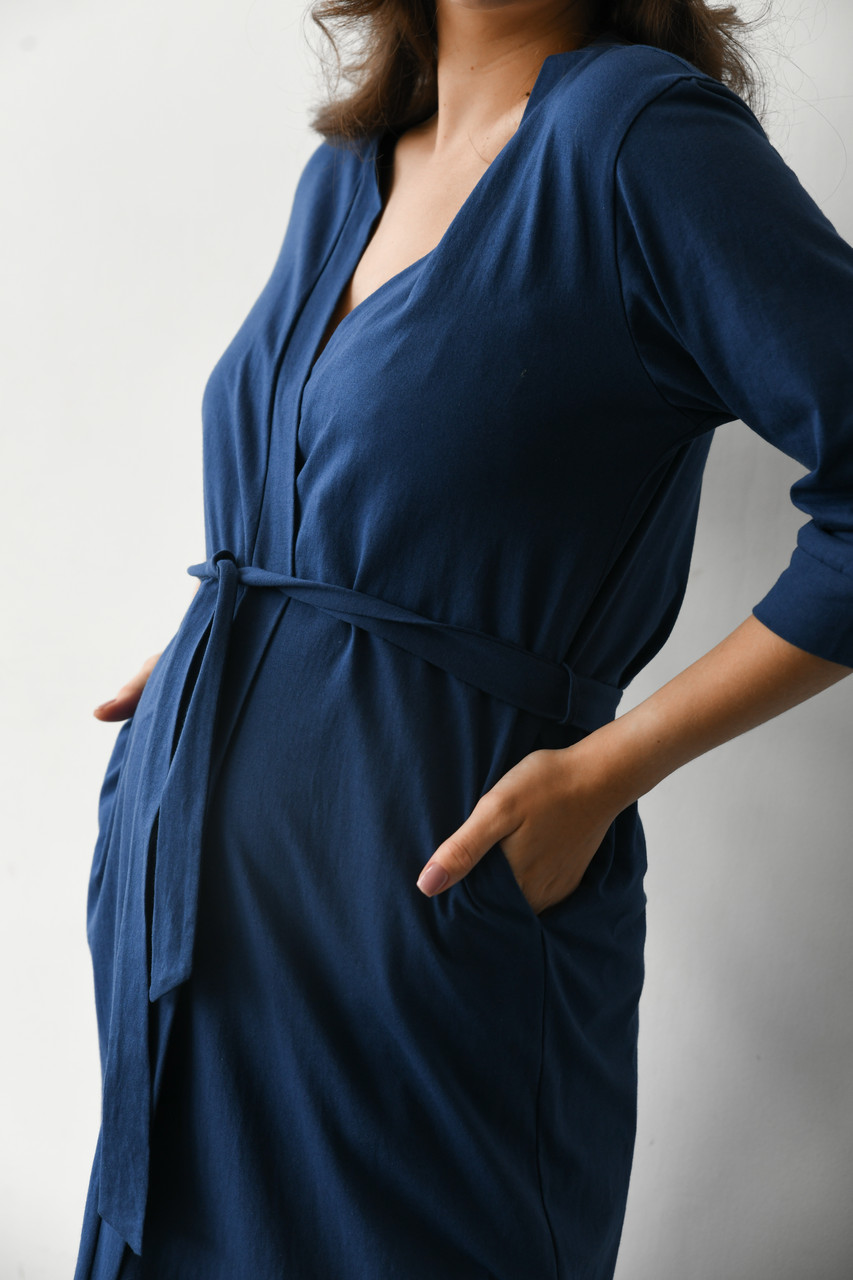 Халат для беременных в роддом и кормящих мам на запах размер XS Мамин Дом Синий - фото 3 - id-p2070518632