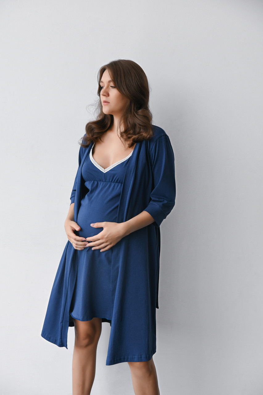 Халат для беременных в роддом и кормящих мам на запах размер XS Мамин Дом Синий - фото 1 - id-p2070518632