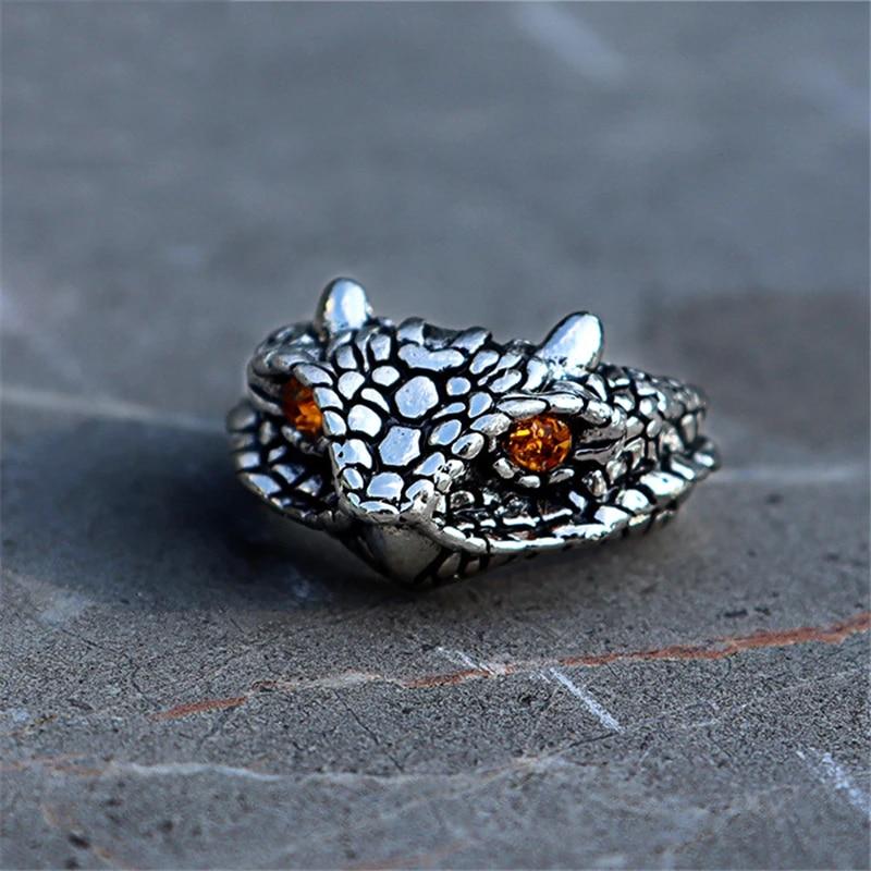 Каблучка срібляста у вигляді дракона Біла Фурія оберіг регульована AurumLux108, фото 1