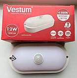 Світильник стельовий світлодіодний для ЖКГ овальний накладний LED 12W 4500К IP65 Vestum з датчиком руху, фото 4