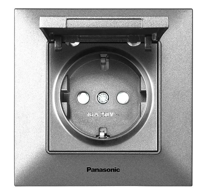 Розетка з кришкою та шторками Panasonic Arkedia Slim срібло, фото 1