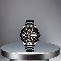 Часы мужские классические Curren 8336 Black-Cuprum карен наручные кварцевые с металлическим ремешком черные