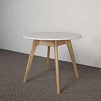 Дизайнерский круглый стол "Джим" из дерева ясень с белой столешницей