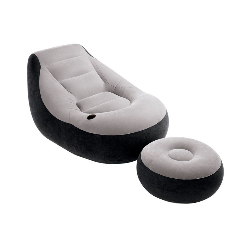 Надувне крісло c пуфом Intex Ultra Lounge сіре (102х137х79 см) 68564