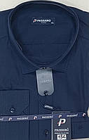 Батальная мужская синяя рубашка Passero vd-0132 однотонная классическая Турция с длинным рукавом, нарядная 4XL