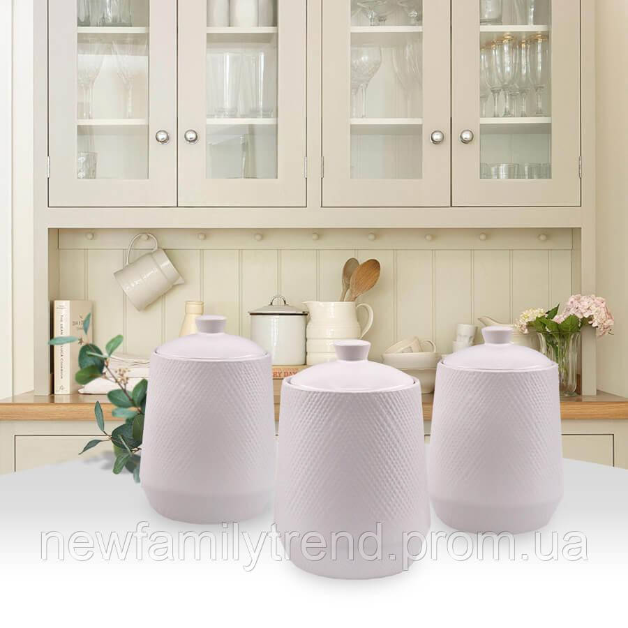 Набір банок для сипких продуктів чай, кава, цукор 3 шт. Maestro MR-20002-03CS Набір керамічних банок для дому, фото 1