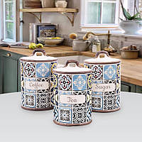 Набір банок для сипких продуктів чай, кава, цукор 3 шт. Maestro MR-20005-03CS Набір керамічних банок для дому