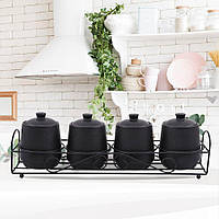 Набір банок для спецій і сипких продуктів 5 шт Maestro MR-20001-04CS Набір ємностей на підставці з кераміки