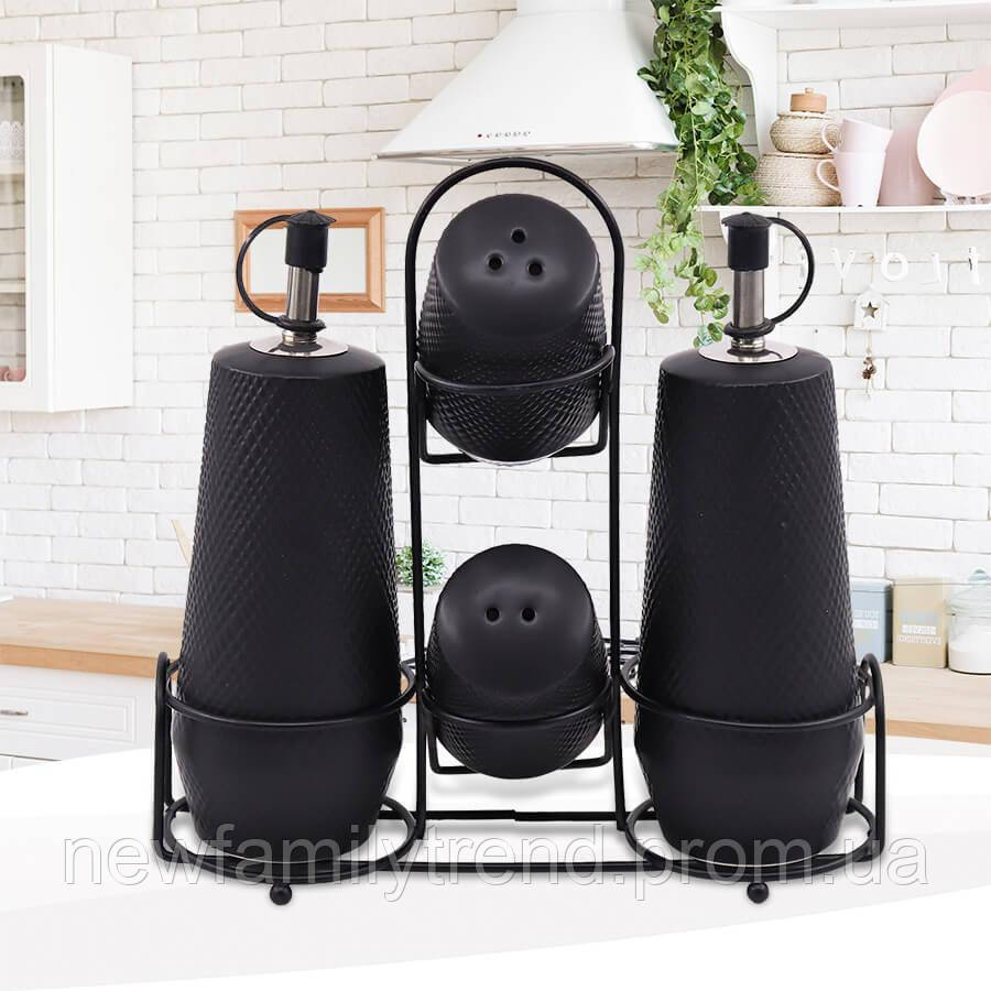 Набір банок для спецій і сипких продуктів 4 шт Maestro MR-20001-04S Набір ємностей на підставці з кераміки, фото 1