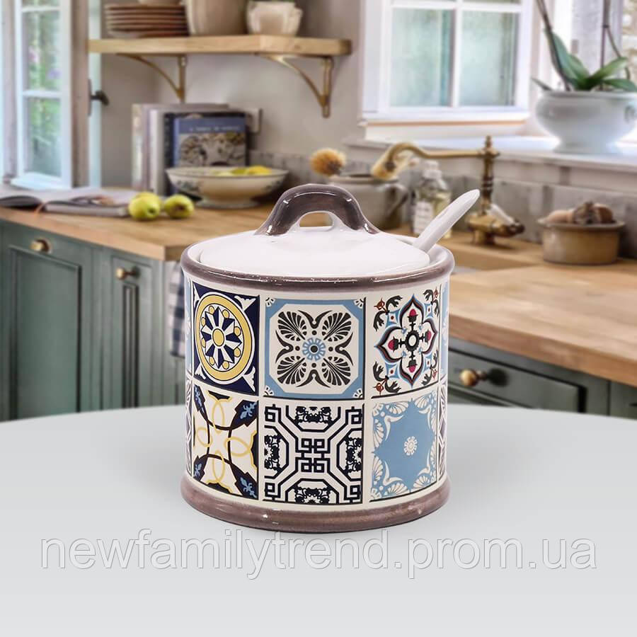 Цукорниця з ложкою керамічна Maestro MR-20005-09 Банка для сипких продуктів Банка для зберігання цукру, фото 1