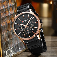 Часы мужские черные кварцевые на браслете Curren мужские стальные наручные часы с датой классические хронограф