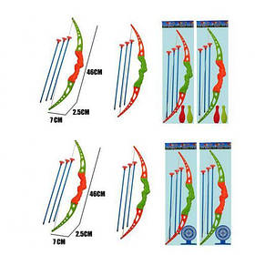 Лук 45см, стріли-присоски 3шт, 2 види (кеглі, мішень), пак. 16*50*4 см (192шт)