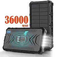 Павербанк на сонячній батареї Qi та ліхтариком 36000 mAh black