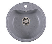 Кухонна гранітна мийка сіра лінійки Premium кругла  мийка на кухню з штучного каменю граніт, камʼяна врізна раковина для кухні від