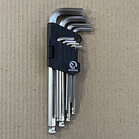 Набор Г-образных шестигранных ключей удлиненных с шарообразным наконечником, 9 ед.,1.5-10 мм, Cr-V INTERTOOL H