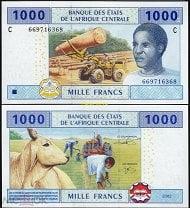 Центральная Африка Чад - 1000 франков 2002 года "литера С" Р-607 Cс UNC