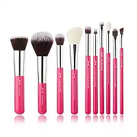 Мини набор кистей для макияжа глаз (10 шт) Jessup beauty/Base Rose carmin-Silver