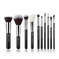 Мини набор кистей для макияжа глаз (10 шт) Jessup beauty/Base Black-Silver